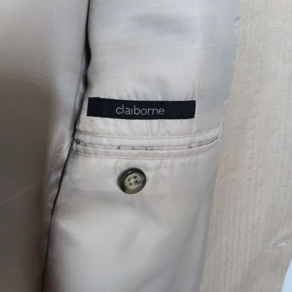 Claiborne Sport Coat Blazer 42R Tan Linen Single Breasted Jacket Old Money Yacht - Picture 7 of 10